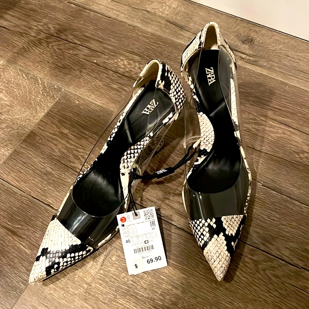 Zara clear and snakeskin Heels size 40 (9) brand new with tags